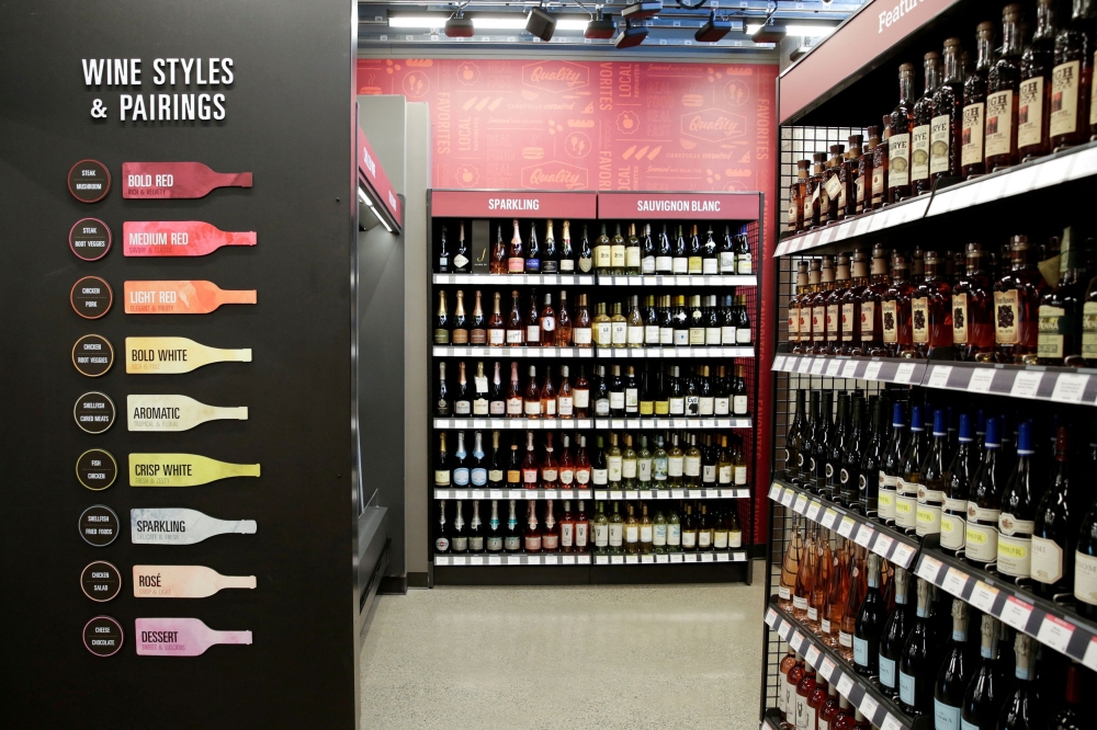 A wine section is pictured during a tour of an Amazon checkout-free, large format grocery store in Seattle, Washington February 21, 2020. — Reuters pic  