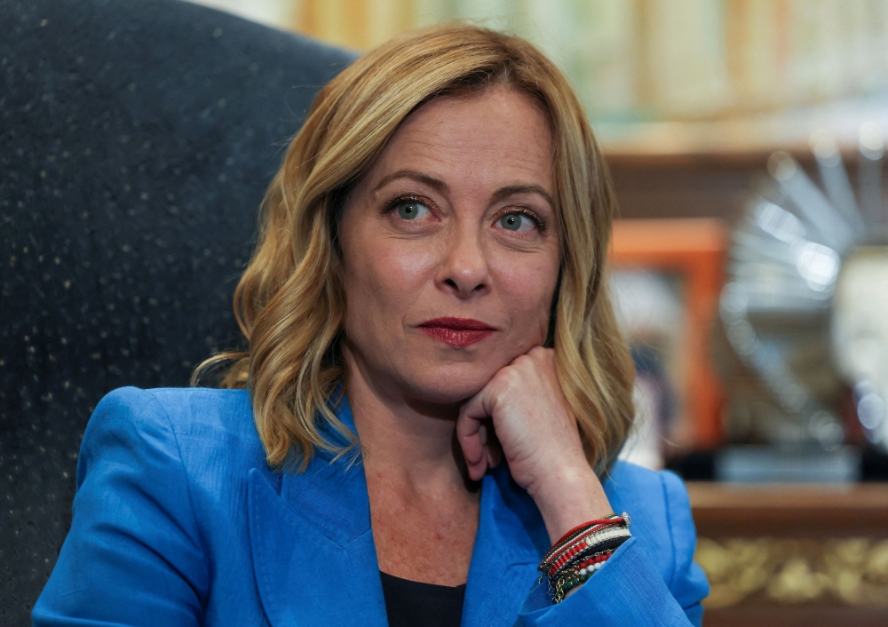 Italian Prime Minister Giorgia Meloni meets with Lebanese Parliament Speaker Nabih Berri (not seen) in Beirut, Lebanon October 18, 2024. — AFP pic