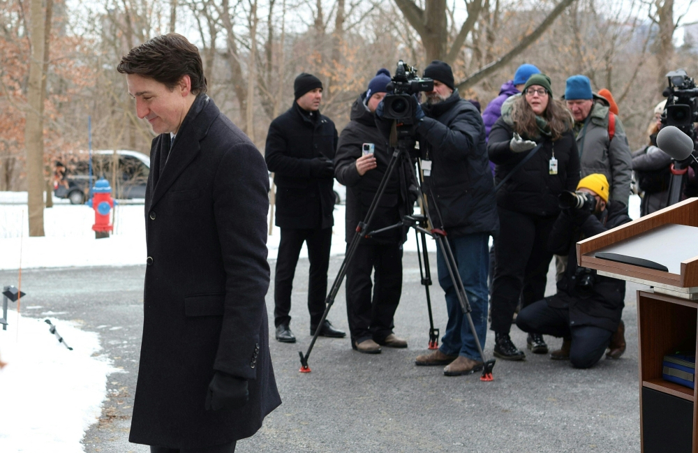 Canadian Prime Minister Justin Trudeau leaves after speaking at a news conference at Rideau Cottage in Ottawa, Canada on January 6, 2025. — AFP pic