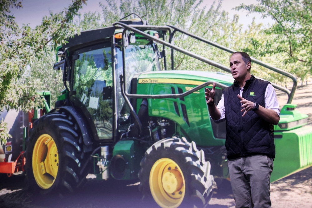 Bear Flag Robotics CEO Igino Cafiero speaks during John Deere? news conference at CES on January 6, 2025 in Las Vegas. — AFP pic