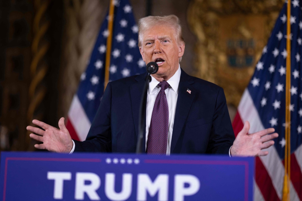 US President-elect Donald Trump speaks to members of the media during a press conference at the Mar-a-Lago Club on January 7, 2025 in Palm Beach, Florida. — AFP pic