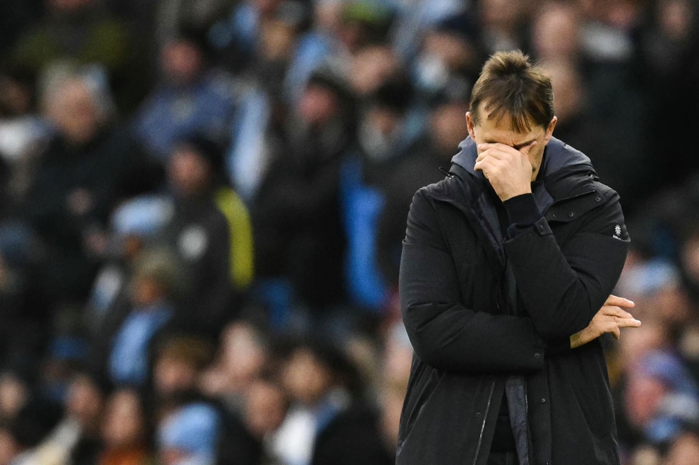 West Ham United's Spanish manager Julen Lopetegui reacts during the English Premier League football match between Manchester City and West Ham United at the Etihad Stadium in Manchester, north west England, on January 4, 2025. — AFP pic
