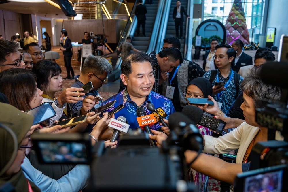 Economy Minister Rafizi Ramli speaks to reporters at the Malaysia Economic Forum 2025 at the Kuala Lumpur Convention Centre on January 9, 2025. — Picture by Firdaus Latif