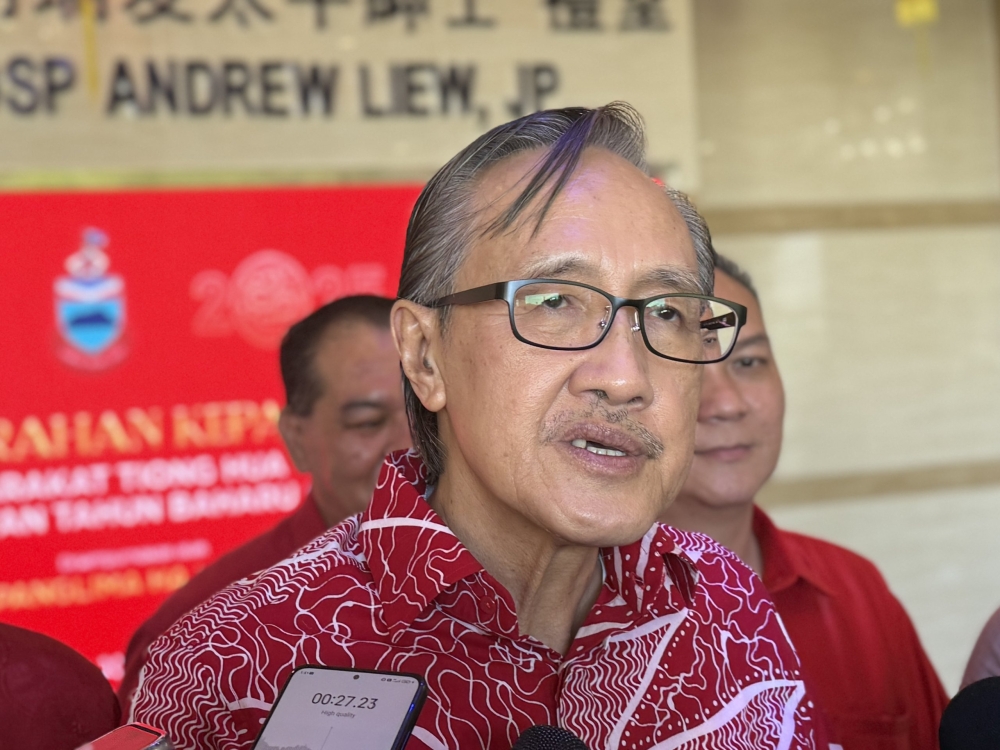 Gabungan Rakyat Sabah (GRS) secretary-general Datuk Seri Masidi Manjun speaks to reporters after officiating the Presentation of Lion Heads Ceremony to the Chinese Community at Hakka Hall in Kota Kinabalu January 9, 2025. — The Borneo Post pic