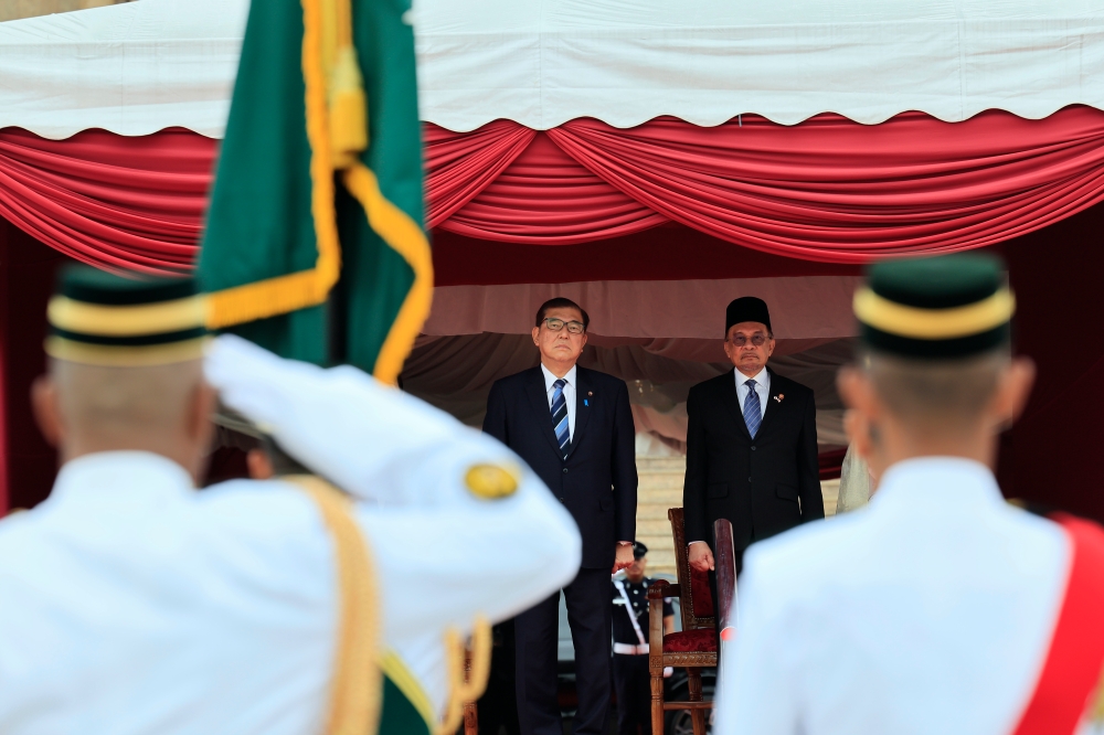 Prime Minister Datuk Seri Anwar Ibrahim and Japan’s Prime Minister Shigeru Ishiba are seen during the formal welcoming ceremony at the Perdana Putra Complex in Putrajaya January 10, 2025. — Bernama pic
