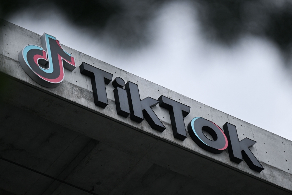 The TikTok logo is displayed outside the offices of the social media app's company offices in Culver City, California, on March 16, 2023. — AFP pic