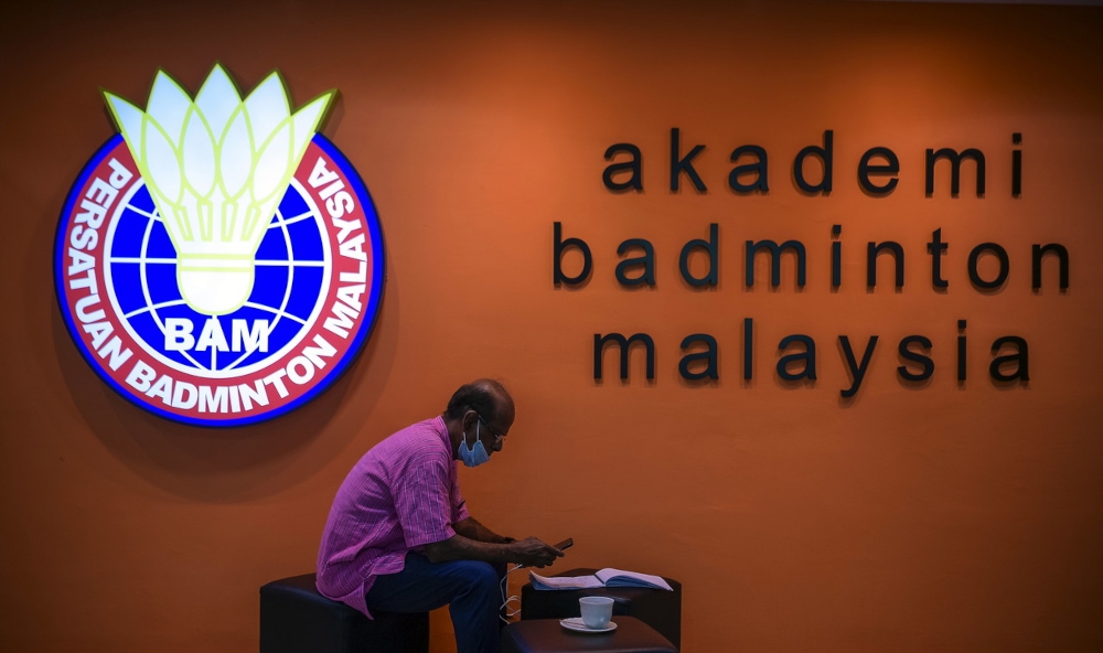 A file picture shows the Badminton Association of Malaysia (BAM) logo at the National Badminton Academy in Kuala Lumpur, January 21, 2022. — Bernama pic 