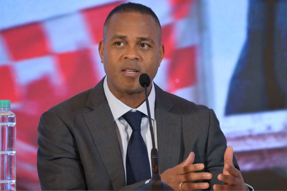 Netherlands' Patrick Kluivert speaks during a press conference where he is introduced as the new head coach of the Indonesian national football team in Jakarta on January 12, 2025. — AFP pic
