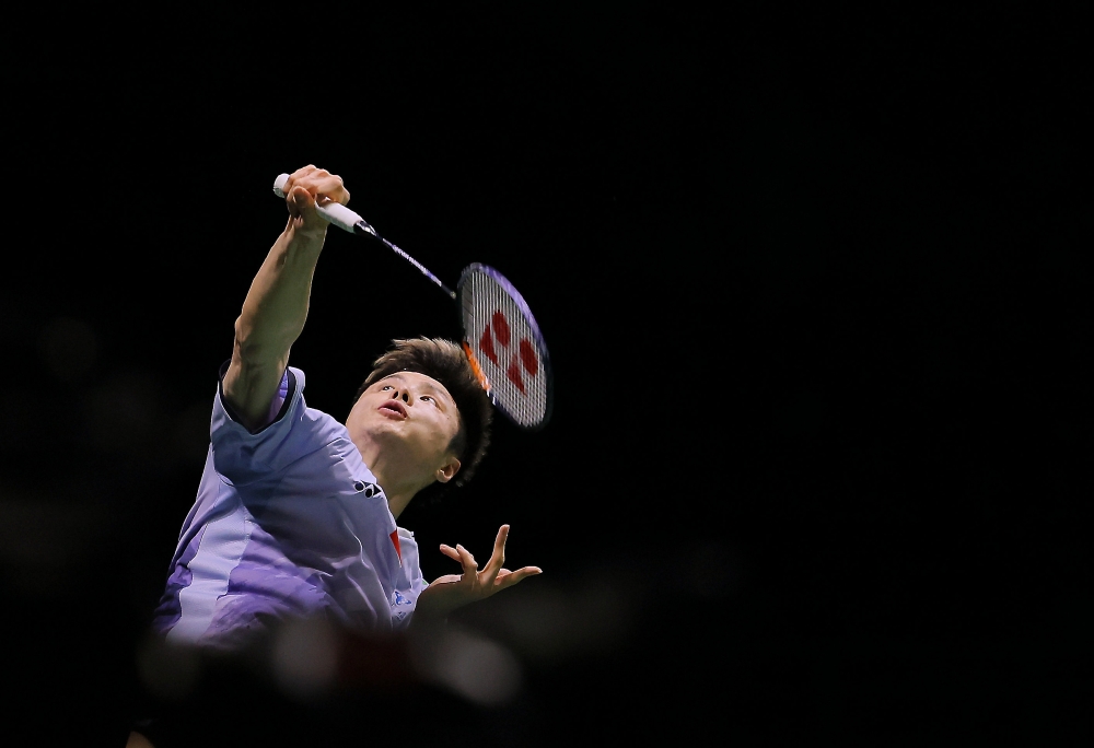 China's Shi Yuqi charted a dominant 21-8, 21-15 victory over Anders Antonsen from Denmark. — Bernama pic