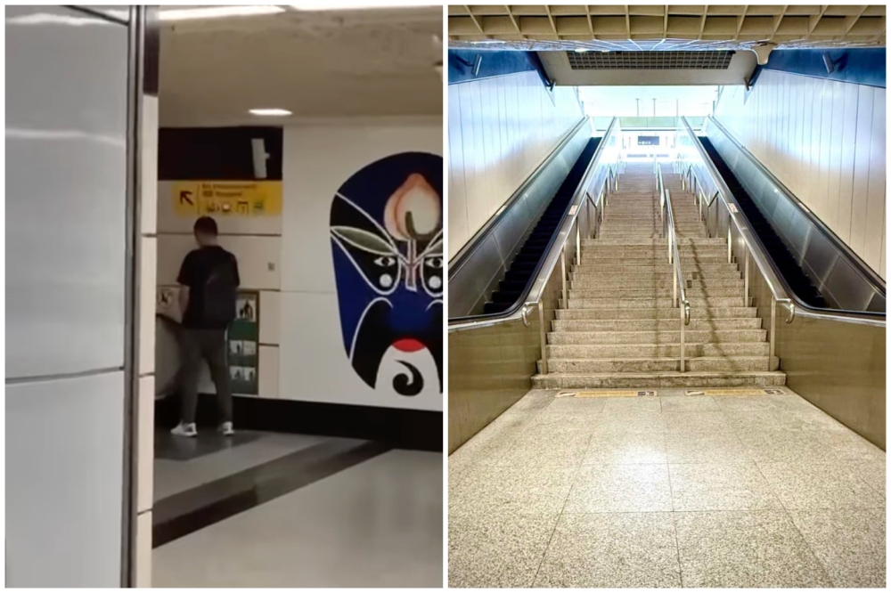 Screengrab of the viral video and photo of the escalator at Outram Park. — Picture from Facebook/LTA