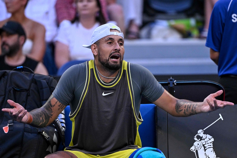 Australia’s Nick Kyrgios reacts between points against Britain’s Jacob Fearnley during their men’s singles match on day two of the Australian Open tennis tournament in Melbourne on January 13, 2025. — AFP pic 