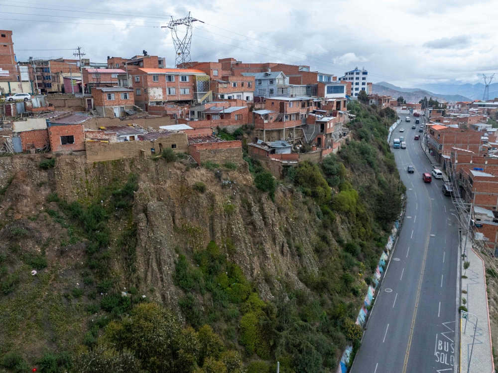 This aerial view shows a landslide at the Irpavi II neighbourhood in La Paz, taken on January 7, 2025. — AFP pic