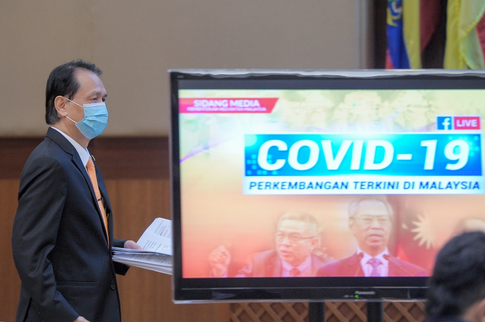 Health Director-General Tan Sri Dr Noor Hisham Abdullah speaks during a press briefing on Covid-19 in Putrajaya on November 25, 2020. — Picture by Shafwan Zaidon