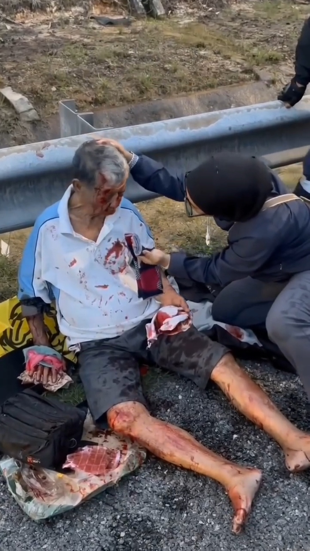 A Facebook post recently highlighted a compassionate act by a local woman coming to the aid of an elderly Singaporean man involved in a road accident. — Picture via Facebook