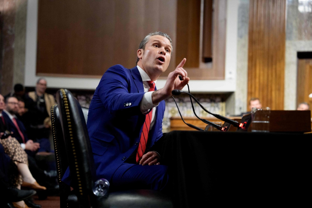 US President-elect Donald Trump’s nominee for Secretary of Defence Pete Hegseth speaks during a Senate Armed Services confirmation hearing on Capitol Hill in Washington January 14, 2025. — AFP pic