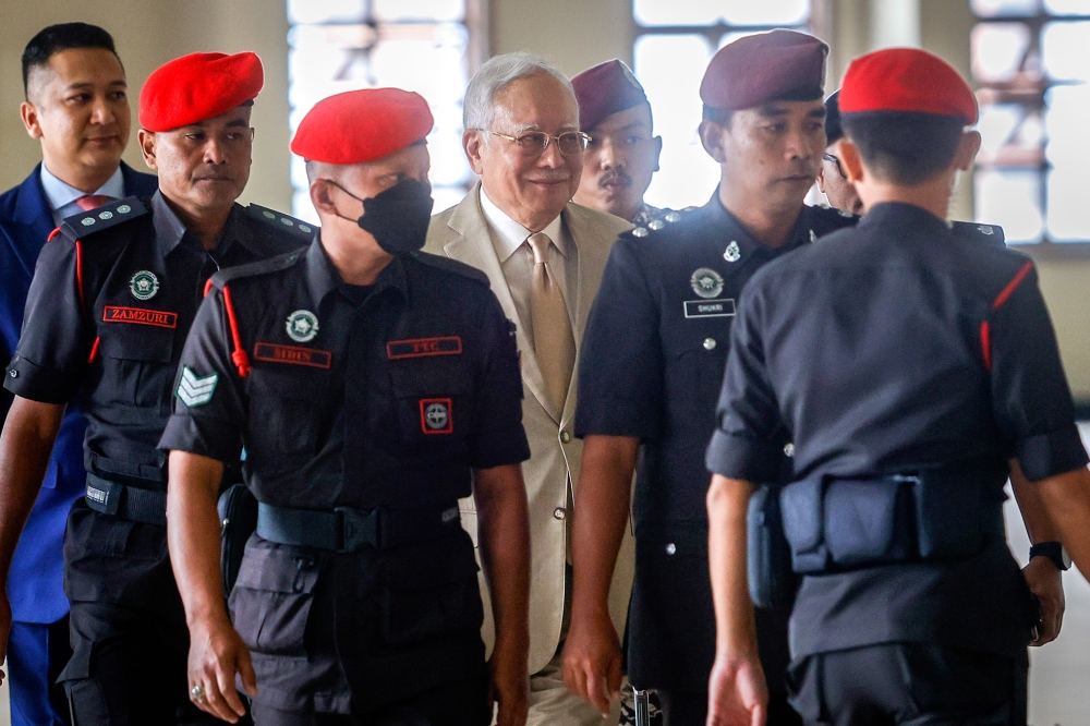 After being shown the transcripts of two audio recordings of alleged phone conversations between Datuk Seri Najib Razak and the then crown prince Sheikh Mohamed Zayed Al-Nahyan in 2016, Najib agreed that he did make a ‘personal request’ in the second phone conversation regarding Riza Aziz. — Picture by Firdaus Latif