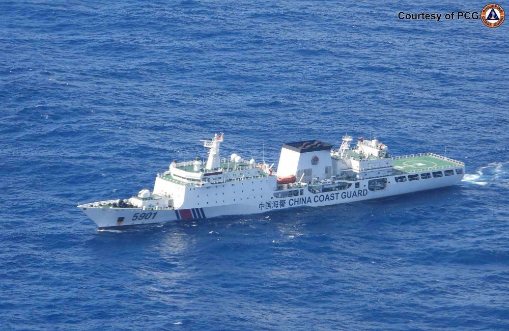 This handout aerial photo taken on January 13, 2025 and released by the Philippine Coast Guard (PCG) on January 14 shows Chinese Coast Guard ship 5901 sailing in the South China Sea. The arrest comes as maritime confrontations between the Philippines and China, over contested reefs and waters in the strategic South China Sea, have escalated in recent months. — Philippine Coast Guard (PCG) handout pic via AFP 
