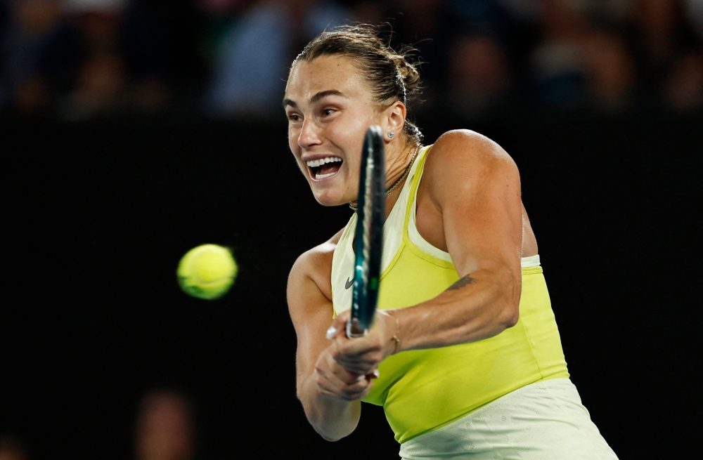 Belarus’ Aryna Sabalenka in action during her quarter final match against Russia’s Anastasia Pavlyuchenkova at Melbourne Park, Melbourne, January 21, 2025. — Reuters pic 