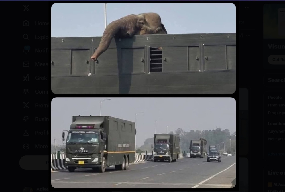 The elephants are being transported the entire width of India, around 3,200 kilometres by road, from the misty forests of the north-east Himalayan state of Arunachal Pradesh to Jamnagar on the baking flatlands of Gujarat in the west. — Picture from social media 