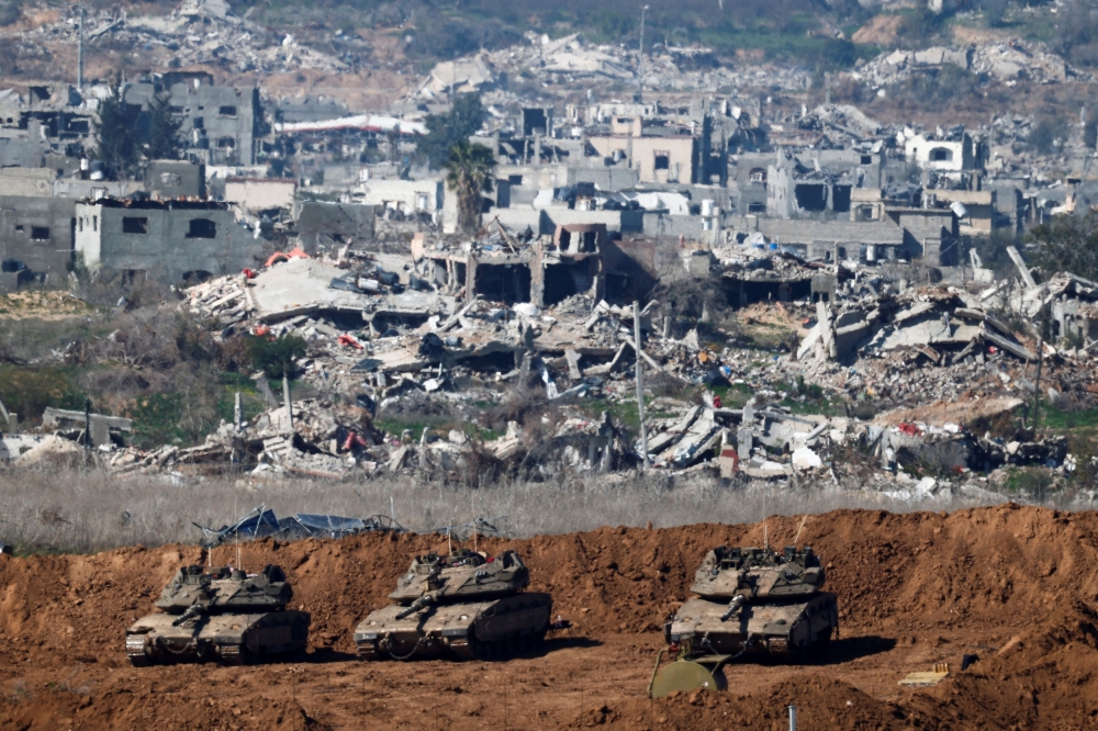 A view shows Israeli tanks near the border with Gaza, amid a ceasefire between Israel and Hamas, as seen from Israel, January 21, 2025. — Reuters pic 