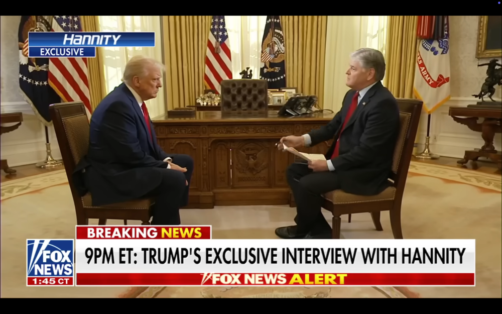 US President Donald Trump yesterday mulled ending federal disaster relief and leaving states to fend for themselves during emergencies in his first Oval Office interview since returning to power. — Screenshot from Youtube/FoxNews
