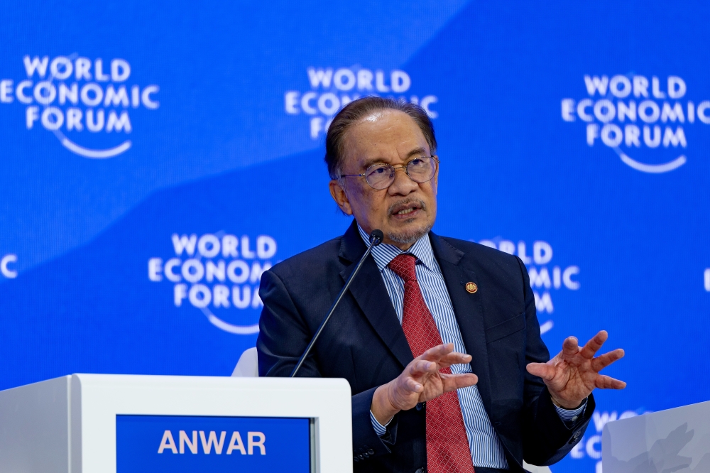 Prime Minister Datuk Seri Anwar Ibrahim speaks during the Asean Plenary session at the World Economic Forum (WEF) 2025 in Davos January 22, 2025. — Bernama pic