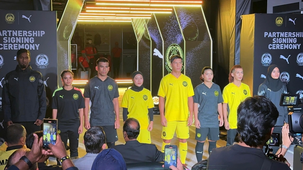 PUMA Malaysia and the Football Association of Malaysia (FAM) today unveiled the new Harimau Malaya home and away kits. — Picture via Facebook/HarimauMalaya