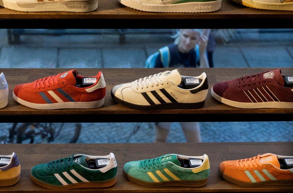 Adidas Gazelle sneakers for sale are pictured at a shop in Berlin, Germany, May 2, 2024. — Reuters pic