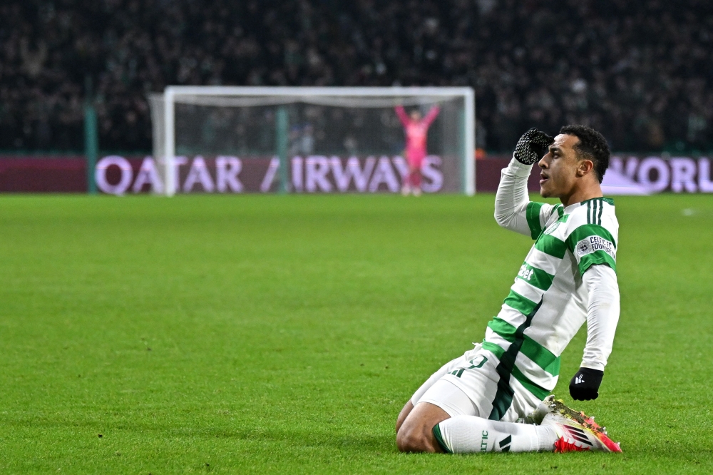Celtic’s Irish striker Adam Idah celebrates his team’s first goal during the Uefa Champions League football match between Celtic and Young Boys at Celtic Park stadium in Glasgow, Scotland on January 22, 2025. — AFP pic 