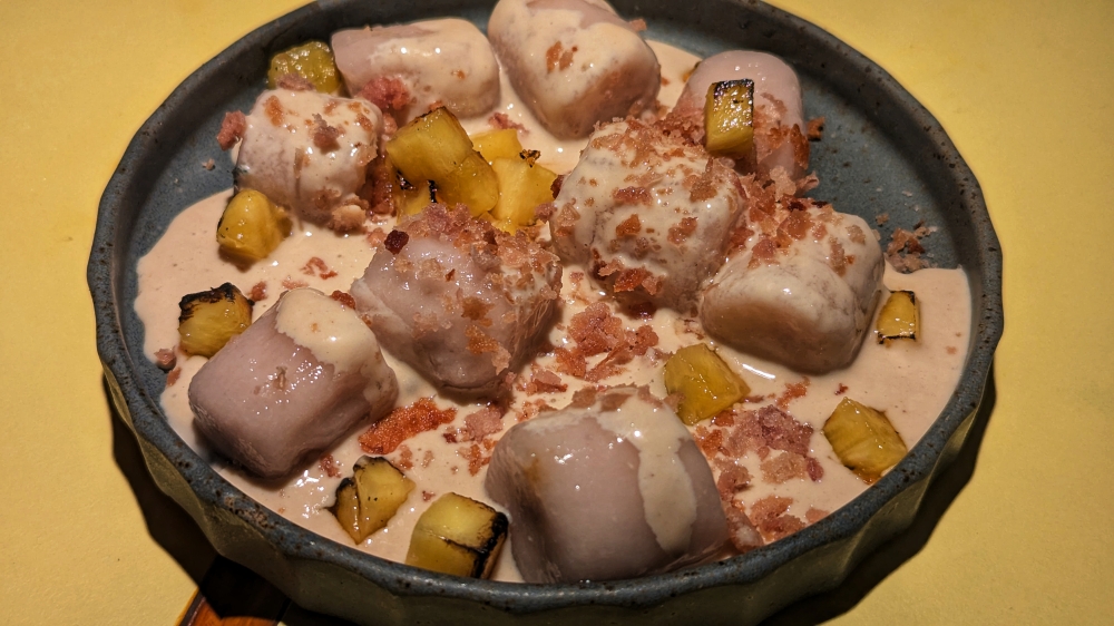 Textures of Yam features three preparations of yam with chunks of brûléed pineapple.— Picture by Ethan Lau