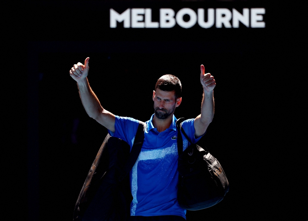 Serbia’s Novak Djokovic gestures to the crowd as he leaves the court after retiring from his semi final match against Germany’s Alexander Zverev at Melbourne Park, Melbourne, January 24, 2025. — Reuters pic 