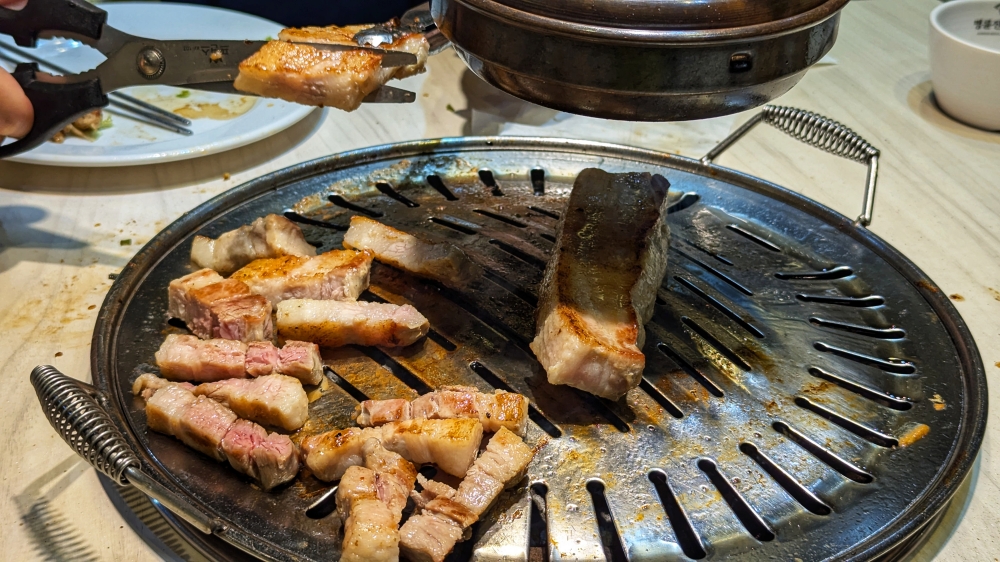 Pork belly is the move at Myeong Ryun Jinsa Galbi. — Picture by Ethan Lau