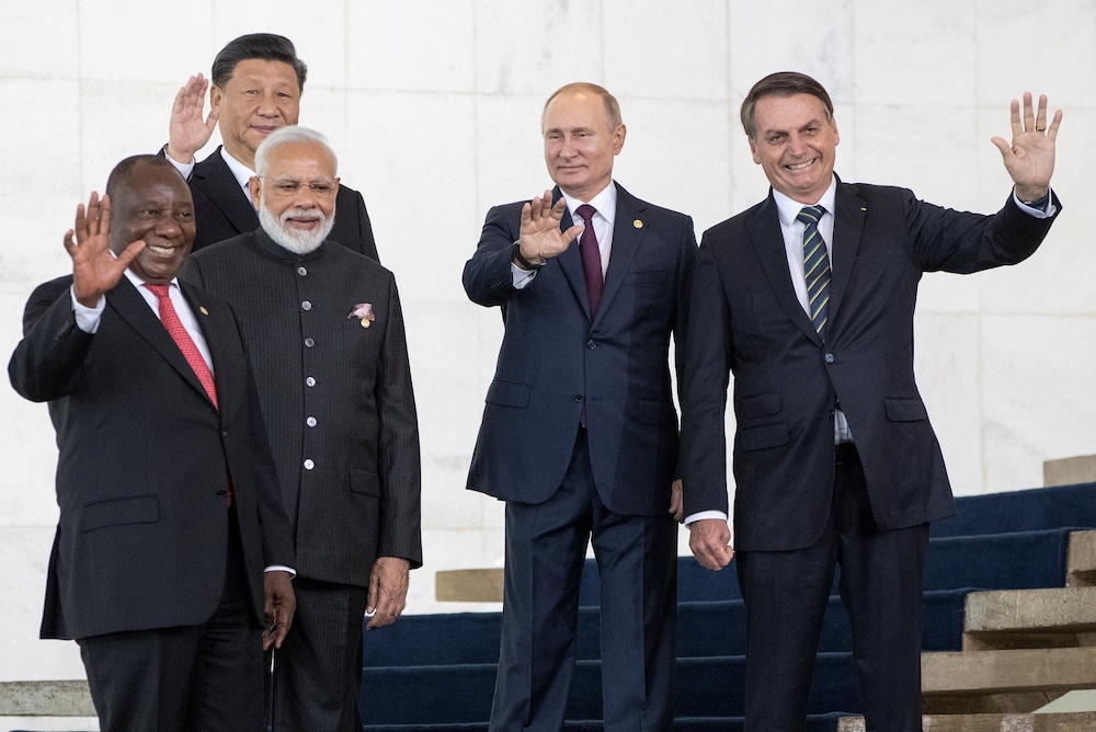 South Africa’s Cyril Ramaphosa, China’s Xi Jinping, India’s Narendra Modi, Russia’s Vladimir Putin and Brazil’s Jair Bolsonaro at the BRICS summit in Brasilia in 2019. — Pic by Reuters
