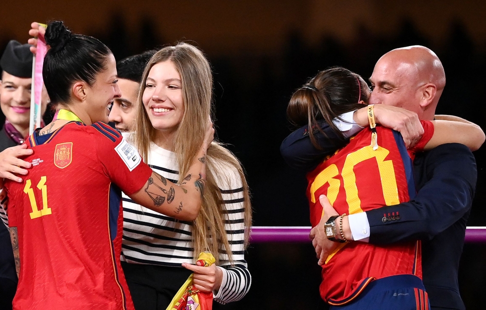 Luis Rubiales provoked worldwide outrage after he cupped Jenni Hermoso's head and gave her an unsolicited kiss during the medal ceremony after Spain won the 2023 Women's World Cup in Australia. — AFP pic
