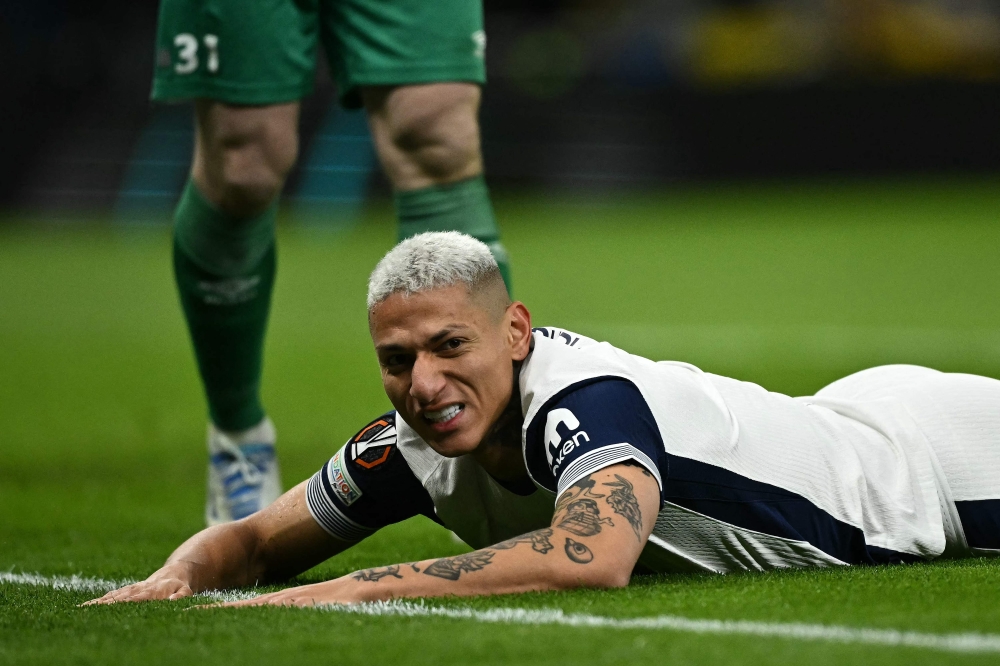 Tottenham Hotspur's Brazilian striker Richarlison reacts after a missed opportunity during the UEFA Europa League match with IF Elfsborg. — AFP pic