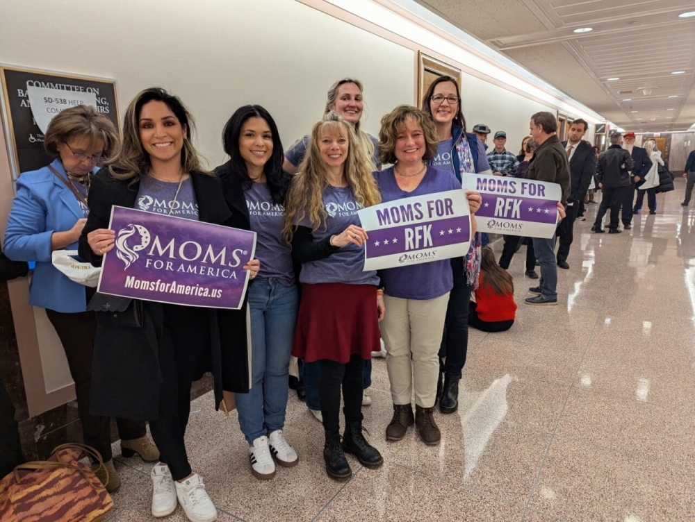 Chana Walker (3rd left) poses with members of ‘Moms for America’ at the US Senate on Capitol Hill in Washington, DC, on January 30, 2025, to show their support for Robert F Kennedy Jr and his nomination as US Secretary of Health and Human Services. — AFP pic 