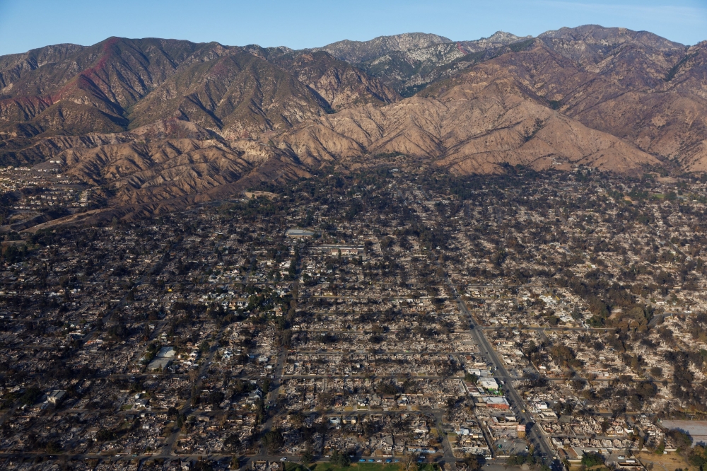 An aerial view of the fire damage caused by the Eaton Fire. — Pic by Reuters 