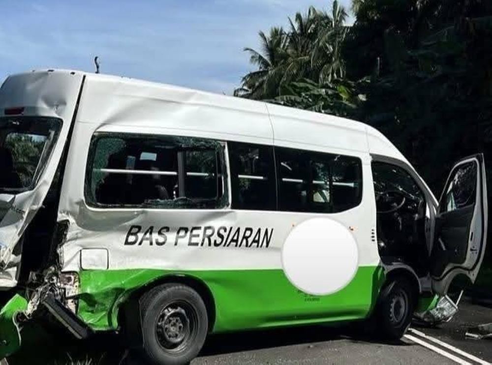 A widely shared image of the tour van after this morning’s accident.