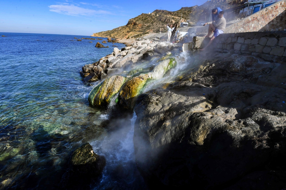 Ain Atrous, a natural hot spring that flows into the sea in the thermal region of Korbous, in Tunisia's northeastern region of Nabul. — AFP pic 