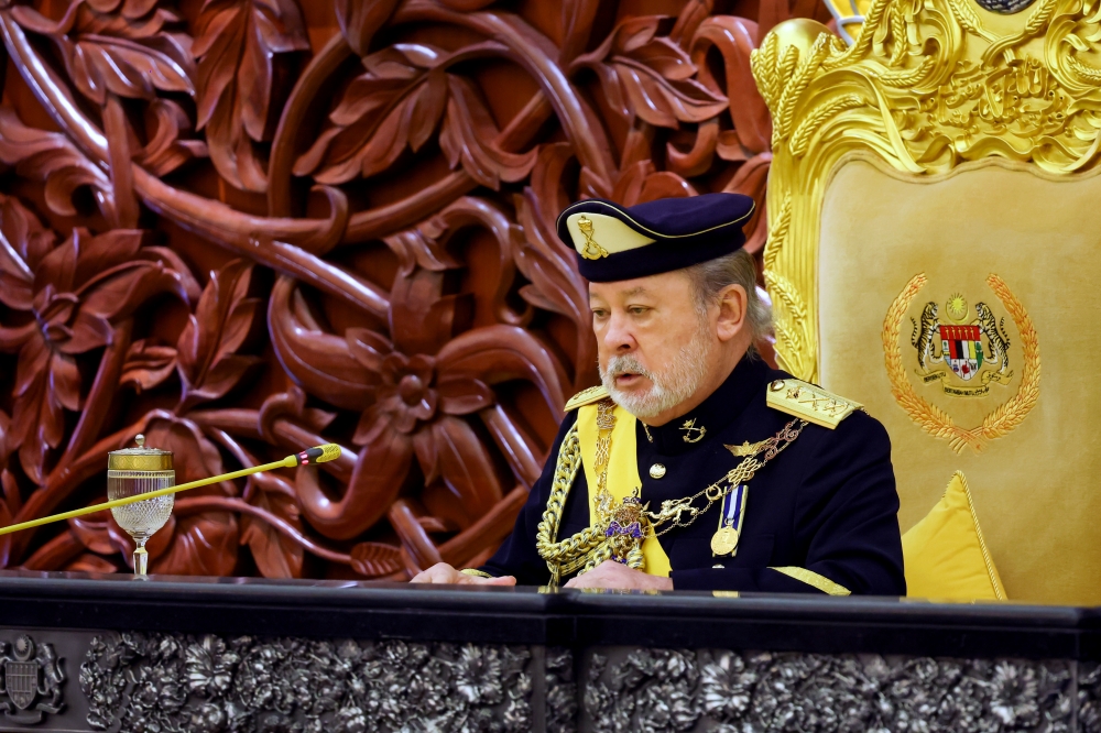 The King Sultan Ibrahim delivers the Royal Address at the opening ceremony of the First Meeting of the Fourth Session of the 15th Parliament at the Parliament Building in Kuala Lumpur February 3, 2025. — Bernama pic