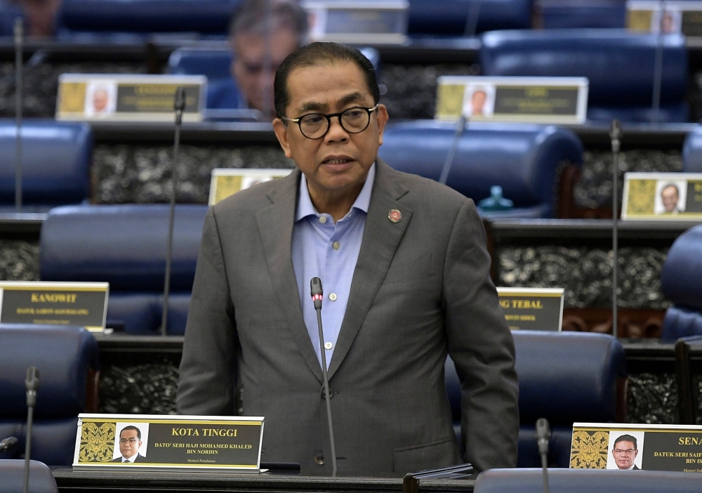 Defence Minister Datuk Seri Mohamed Khaled Nordin is seen during the question-and-answer session in the Dewan Rakyat, Kuala Lumpur February 4, 2025. — Bernama pic