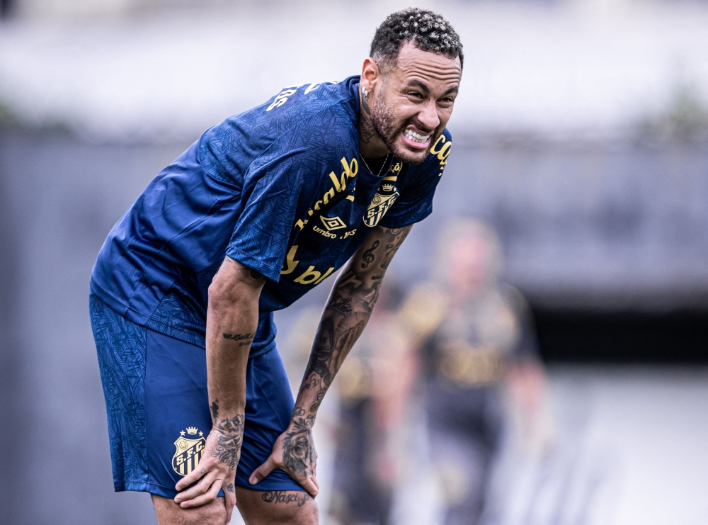 In this handout picture released by Santos Football Club, Brazil's forward Neymar looks on during a training session at Rei Pele training centre, in Santos, Brazil on February 3, 2025. — AFP pic