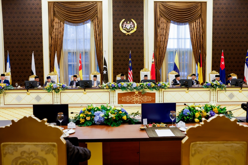 Kedah Sultan Al-Aminul Karim Sultan Sallehuddin Sultan Badlishah chairs the 268th Meeting of the Conference of Rulers at Istana Negara, February 5, 2025. — Bernama pic 