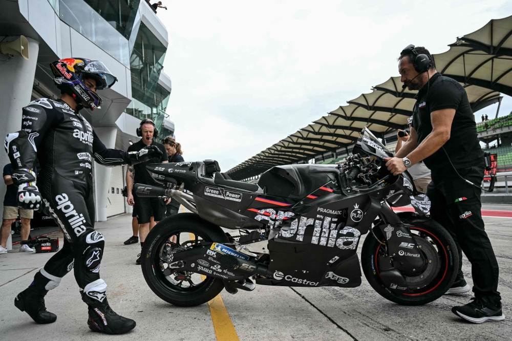Aprilia Racing's Spanish rider Jorge Martin prepares to ride during the first day of the 2025 MotoGP pre-season test at the Sepang International Circuit. – AFP pic