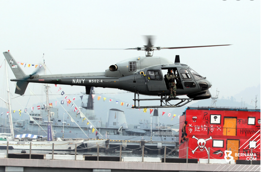 A naval helicopter is seen during an Armed Forces parade in Lumut, Perak on October 10, 2023. —- Bernama file pic