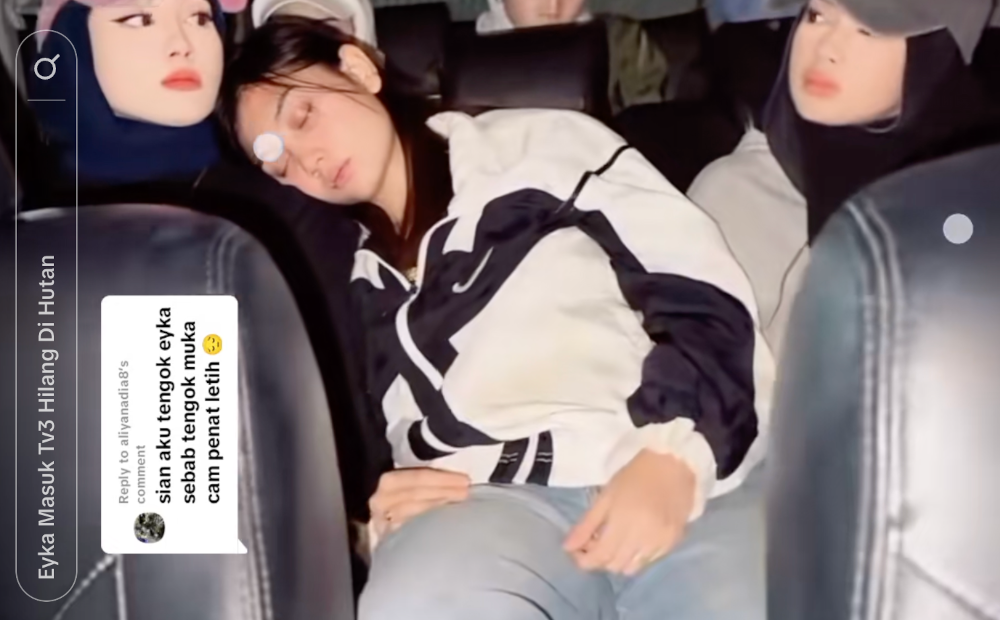 A Malaysian social media influencer known as Eyka (centre), who was reported missing for three days in a forest in Bandung, Indonesia, was found safe on Wednesday night. — Screengrab from social media 