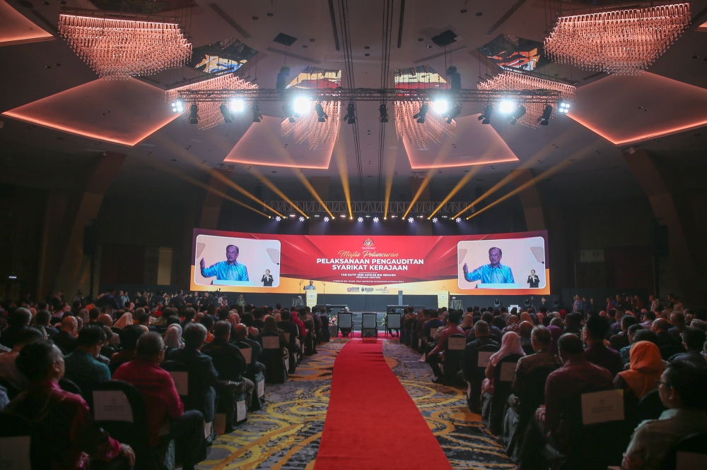 Prime Minister Datuk Seri Anwar Ibrahim speaks during the launch of the GLC audits at Putrajaya International Convention Centre  February 6, 2025. — Picture by Yusof Mat Isa