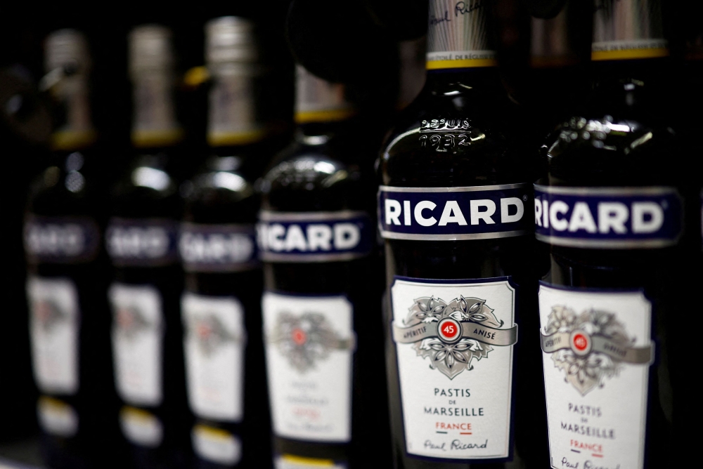 Bottles of Ricard, aniseed-flavoured beverage, are displayed on shelves in a supermarket in Chanverrie, France, October 16, 2024. — Reuters pic