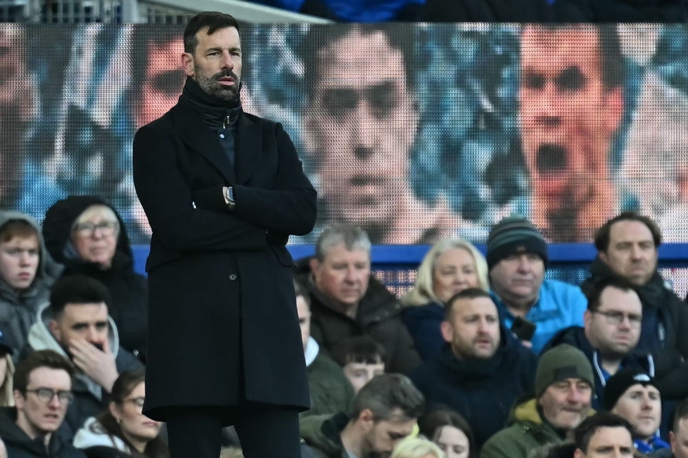 Leicester City's Dutch manager Ruud van Nistelrooy looks on during the English Premier League football match with Everton at Goodison Park in Liverpool, north west England on February 1, 2025. — AFP pic