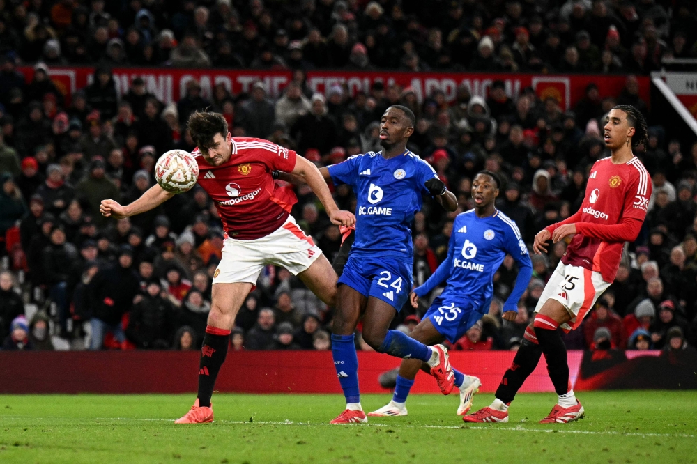 Manchester United’sHarry Maguire scores the team’s second goal against Leicester City — Pic by AFP